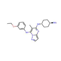 CCOc1cccc(Nc2c(C)c(N[C@H]3CC[C@H](N)CC3)nc3ccnn23)c1 ZINC000254093773