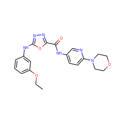 CCOc1cccc(Nc2nnc(C(=O)Nc3ccc(N4CCOCC4)nc3)o2)c1 ZINC000084709901