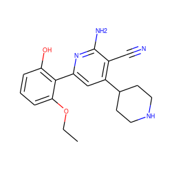 CCOc1cccc(O)c1-c1cc(C2CCNCC2)c(C#N)c(N)n1 ZINC000028350321