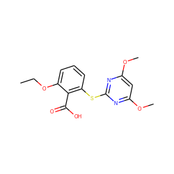 CCOc1cccc(Sc2nc(OC)cc(OC)n2)c1C(=O)O ZINC000103188526