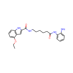 CCOc1cccc2[nH]c(C(=O)NCCCCCC(=O)Nc3ccccc3N)cc12 ZINC000117585447