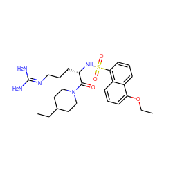 CCOc1cccc2c(S(=O)(=O)N[C@@H](CCCN=C(N)N)C(=O)N3CCC(CC)CC3)cccc12 ZINC000027901660