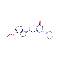 CCOc1cccc2c1CCN2C(=O)Cc1nc(N2CCOCC2)cc(=O)[nH]1 ZINC000115071821