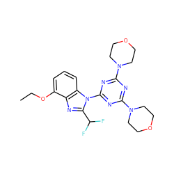 CCOc1cccc2c1nc(C(F)F)n2-c1nc(N2CCOCC2)nc(N2CCOCC2)n1 ZINC000073129642