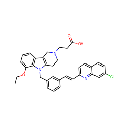 CCOc1cccc2c3c(n(Cc4cccc(/C=C/c5ccc6ccc(Cl)cc6n5)c4)c12)CCN(CCC(=O)O)C3 ZINC000042967394