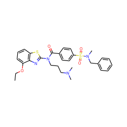 CCOc1cccc2sc(N(CCCN(C)C)C(=O)c3ccc(S(=O)(=O)N(C)Cc4ccccc4)cc3)nc12 ZINC000038139153