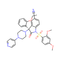 CCOc1ccccc1[C@@]1(N2CCN(c3ccncc3)CC2)C(=O)N(S(=O)(=O)c2ccc(OC)cc2OC)c2ccc(C#N)cc21 ZINC000164494451