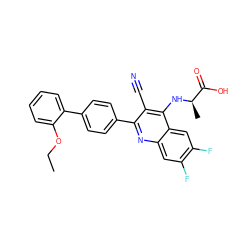 CCOc1ccccc1-c1ccc(-c2nc3cc(F)c(F)cc3c(N[C@H](C)C(=O)O)c2C#N)cc1 ZINC000028897690