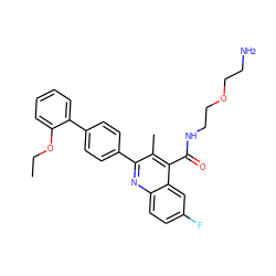 CCOc1ccccc1-c1ccc(-c2nc3ccc(F)cc3c(C(=O)NCCOCCN)c2C)cc1 ZINC000095591423