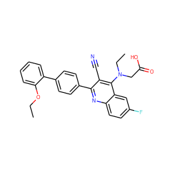 CCOc1ccccc1-c1ccc(-c2nc3ccc(F)cc3c(N(CC)CC(=O)O)c2C#N)cc1 ZINC000028897522