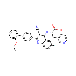 CCOc1ccccc1-c1ccc(-c2nc3ccc(F)cc3c(N[C@@H](Cc3cccnc3)C(=O)O)c2C#N)cc1 ZINC000028897611