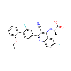 CCOc1ccccc1-c1ccc(-c2nc3ccc(F)cc3c(N[C@H](C)C(=O)O)c2C#N)cc1F ZINC000028897716