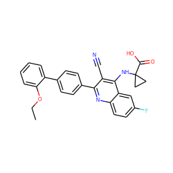 CCOc1ccccc1-c1ccc(-c2nc3ccc(F)cc3c(NC3(C(=O)O)CC3)c2C#N)cc1 ZINC000028897641