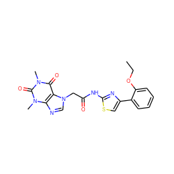 CCOc1ccccc1-c1csc(NC(=O)Cn2cnc3c2c(=O)n(C)c(=O)n3C)n1 ZINC000049055176