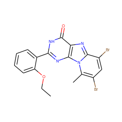 CCOc1ccccc1-c1nc2c(nc3c(Br)cc(Br)c(C)n32)c(=O)[nH]1 ZINC000028525038