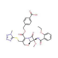 CCOc1ccccc1C(=O)N[C@]1(OC)C(=O)N2C(C(=O)OCc3ccc(C(=O)O)cc3)=C(CSc3nnnn3C)CO[C@@H]21 ZINC000029411484