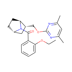 CCOc1ccccc1C(=O)N1[C@H]2CC[C@H]1[C@H](COc1nc(C)cc(C)n1)C2 ZINC000226049686