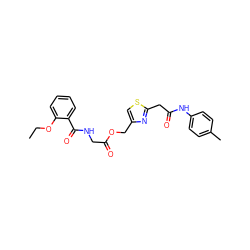 CCOc1ccccc1C(=O)NCC(=O)OCc1csc(CC(=O)Nc2ccc(C)cc2)n1 ZINC000009955265