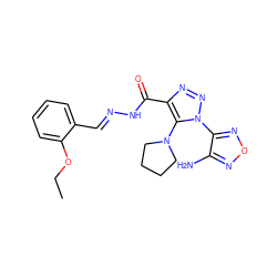 CCOc1ccccc1C=NNC(=O)c1nnn(-c2nonc2N)c1N1CCCC1 ZINC000299816352