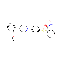 CCOc1ccccc1C1CCN(c2ccc(S(=O)(=O)C3(C(=O)NO)CCOCC3)cc2)CC1 ZINC000049047284