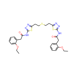 CCOc1ccccc1CC(=O)Nc1nnc(CCSCCc2nnc(NC(=O)Cc3ccccc3OCC)s2)s1 ZINC000169698174