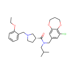 CCOc1ccccc1CN1CC[C@@H](C(=O)N(Cc2cc(Cl)c3c(c2)OCCCO3)CC(C)C)C1 ZINC000114099117