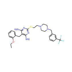 CCOc1ccccc1Cc1c(N)nc(SCCN2CCN(Cc3cccc(C(F)(F)F)c3)CC2)nc1N ZINC000026840391