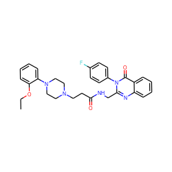 CCOc1ccccc1N1CCN(CCC(=O)NCc2nc3ccccc3c(=O)n2-c2ccc(F)cc2)CC1 ZINC000029064451