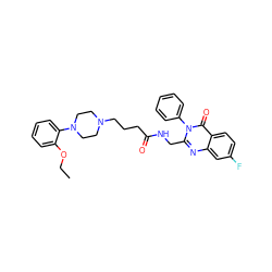 CCOc1ccccc1N1CCN(CCCC(=O)NCc2nc3cc(F)ccc3c(=O)n2-c2ccccc2)CC1 ZINC000029123336