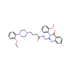 CCOc1ccccc1N1CCN(CCCC(=O)NCc2nc3cc(F)ccc3c(=O)n2-c2ccccc2OC)CC1 ZINC000029123484