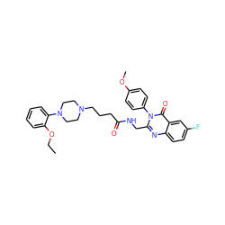 CCOc1ccccc1N1CCN(CCCC(=O)NCc2nc3ccc(F)cc3c(=O)n2-c2ccc(OC)cc2)CC1 ZINC000029123118