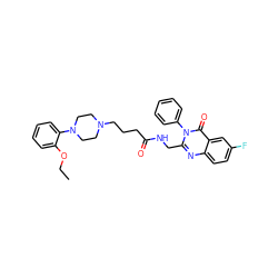 CCOc1ccccc1N1CCN(CCCC(=O)NCc2nc3ccc(F)cc3c(=O)n2-c2ccccc2)CC1 ZINC000029123667