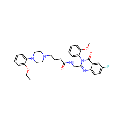 CCOc1ccccc1N1CCN(CCCC(=O)NCc2nc3ccc(F)cc3c(=O)n2-c2ccccc2OC)CC1 ZINC000029123424