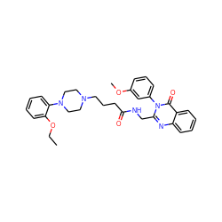 CCOc1ccccc1N1CCN(CCCC(=O)NCc2nc3ccccc3c(=O)n2-c2cccc(OC)c2)CC1 ZINC000029123372