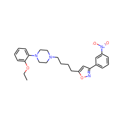 CCOc1ccccc1N1CCN(CCCCc2cc(-c3cccc([N+](=O)[O-])c3)no2)CC1 ZINC000013441313