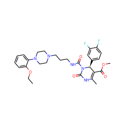 CCOc1ccccc1N1CCN(CCCNC(=O)N2C(=O)NC(C)=C(C(=O)OC)[C@@H]2c2ccc(F)c(F)c2)CC1 ZINC000027526642