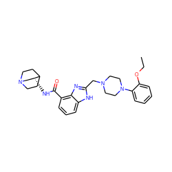 CCOc1ccccc1N1CCN(Cc2nc3c(C(=O)N[C@@H]4CN5CCC4CC5)cccc3[nH]2)CC1 ZINC000003818820