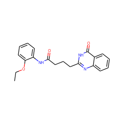 CCOc1ccccc1NC(=O)CCCc1nc2ccccc2c(=O)[nH]1 ZINC000008582857