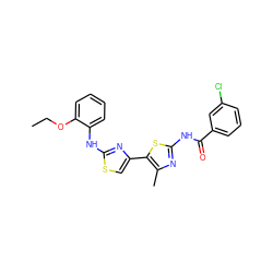 CCOc1ccccc1Nc1nc(-c2sc(NC(=O)c3cccc(Cl)c3)nc2C)cs1 ZINC000008666193