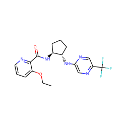 CCOc1cccnc1C(=O)N[C@H]1CCC[C@@H]1Nc1cnc(C(F)(F)F)cn1 ZINC001772579900