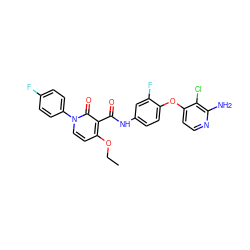 CCOc1ccn(-c2ccc(F)cc2)c(=O)c1C(=O)Nc1ccc(Oc2ccnc(N)c2Cl)c(F)c1 ZINC000039716080