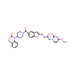 CCOc1ccn(CC(=O)NCc2cc3cc(C(=O)N4CCC(N5C(=O)OCc6ccccc65)CC4)ccc3o2)c(=O)n1 ZINC000029213581