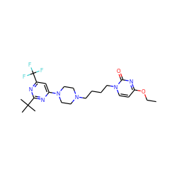 CCOc1ccn(CCCCN2CCN(c3cc(C(F)(F)F)nc(C(C)(C)C)n3)CC2)c(=O)n1 ZINC000028569167