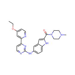 CCOc1ccnc(-c2ccnc(Nc3ccc4[nH]c(C(=O)N5CCN(C)CC5)cc4c3)n2)c1 ZINC000144178494