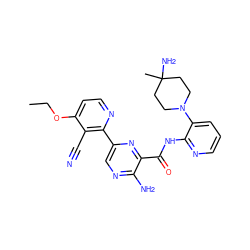 CCOc1ccnc(-c2cnc(N)c(C(=O)Nc3ncccc3N3CCC(C)(N)CC3)n2)c1C#N ZINC001772649283