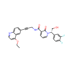 CCOc1ccnc2ccc(C#CCNC(=O)c3cccn([C@H](CO)c4ccc(F)c(F)c4)c3=O)cc12 ZINC000096176246