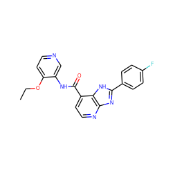 CCOc1ccncc1NC(=O)c1ccnc2nc(-c3ccc(F)cc3)[nH]c12 ZINC000084668647