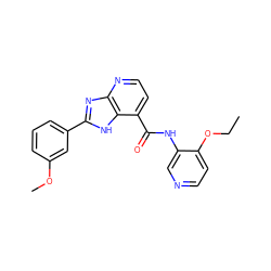 CCOc1ccncc1NC(=O)c1ccnc2nc(-c3cccc(OC)c3)[nH]c12 ZINC000084759404