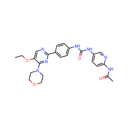 CCOc1cnc(-c2ccc(NC(=O)Nc3ccc(NC(C)=O)nc3)cc2)nc1N1CCOCC1 ZINC000118160766