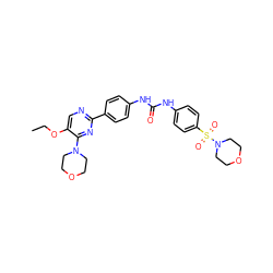 CCOc1cnc(-c2ccc(NC(=O)Nc3ccc(S(=O)(=O)N4CCOCC4)cc3)cc2)nc1N1CCOCC1 ZINC000205770297